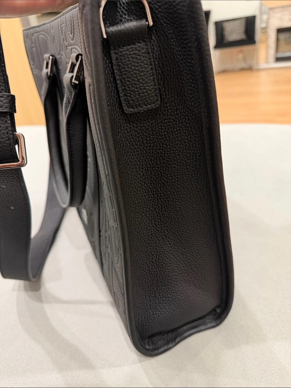 Black Dior Embossed Logo Briefcase Tote
